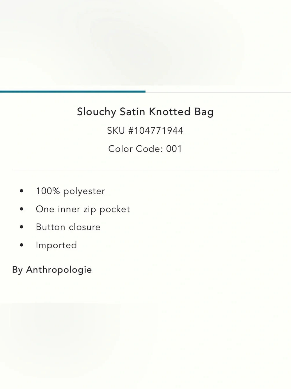 NWT new Anthropologie slouchy satin knotted bag Black teensy imperfection